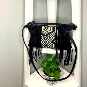 Black Shoulder Bag with Tassels